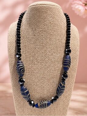 Vintage Artisan Venetian-Style Matte Glass "Feather" Necklace trade beads